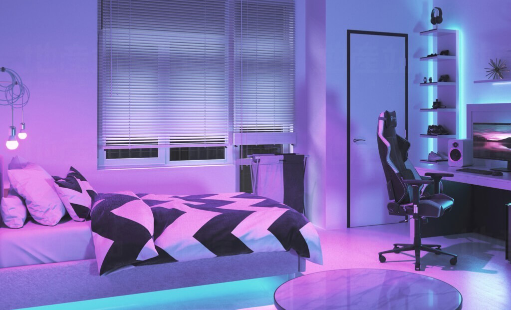 smart LED strip lights light up bedroom